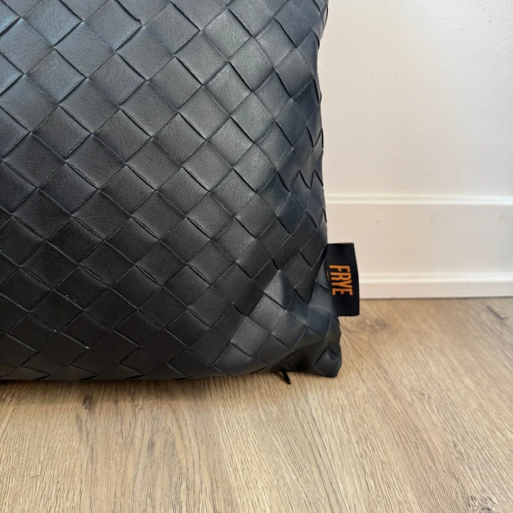 Frye Black Woven Faux Leather Decorative Throw Pillow Accent Home Decor 14